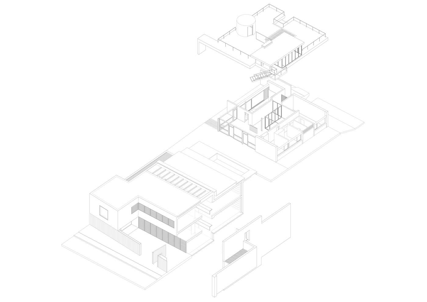 Axonometría de la vivienda y actual ampliación del estudio de Batlle i Roig Arquitectes